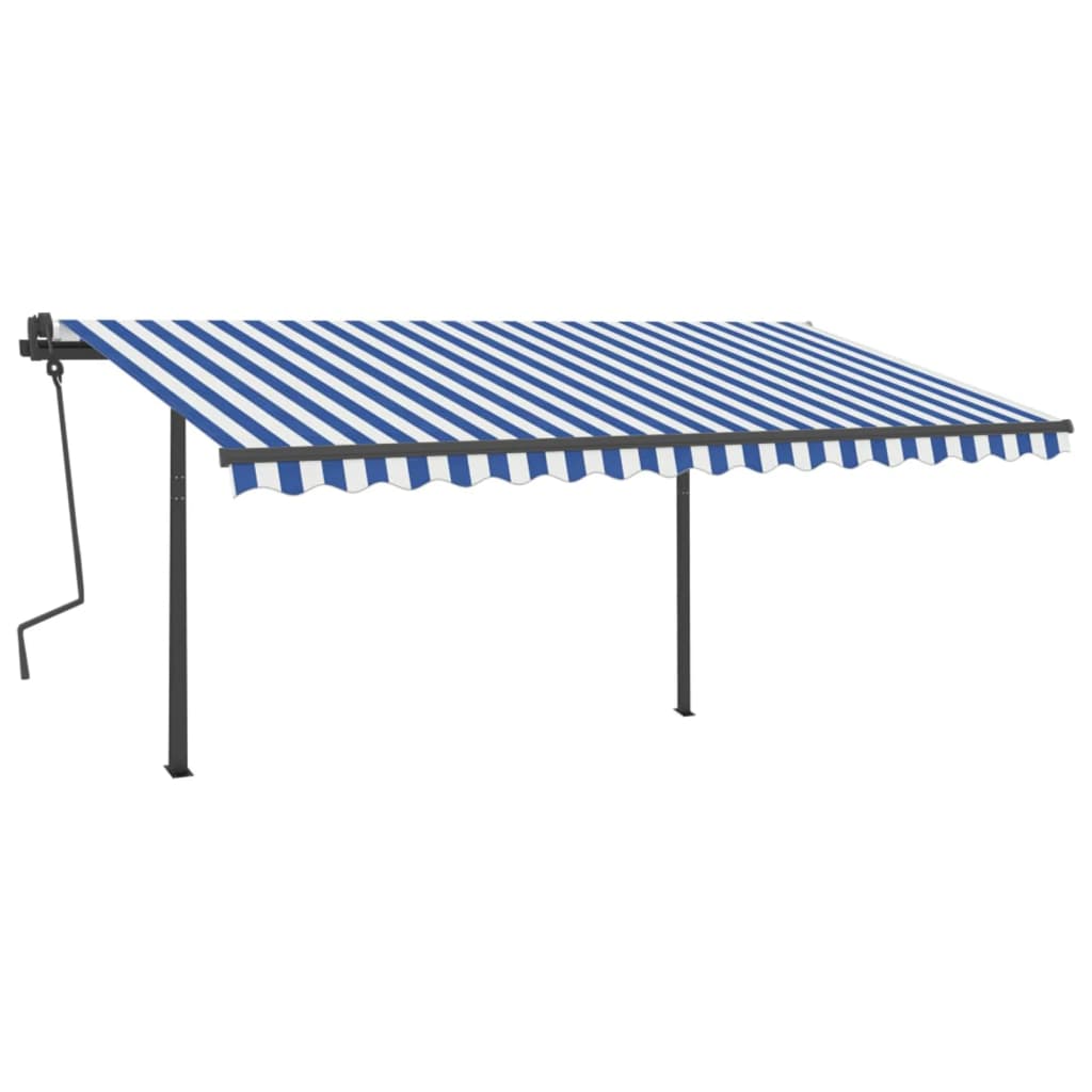 Tenda da Sole Retrattile Manuale con LED 4x3,5 m Blu e Bianca