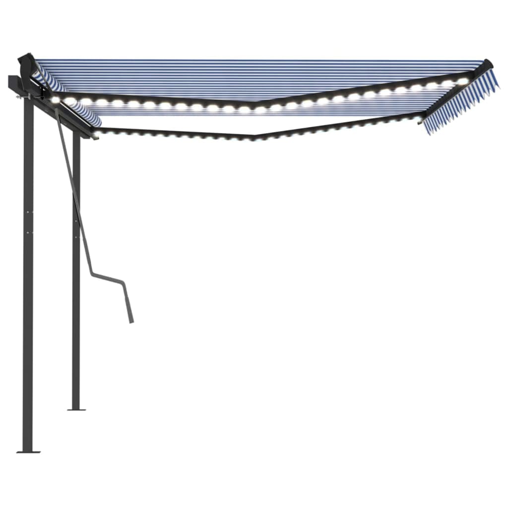 Tenda da Sole Retrattile Manuale con LED 4x3,5 m Blu e Bianca