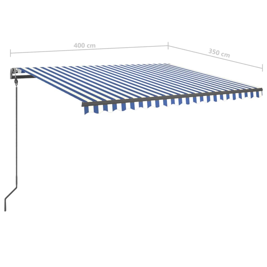 Tenda da Sole Retrattile Manuale con LED 4x3,5 m Blu e Bianca