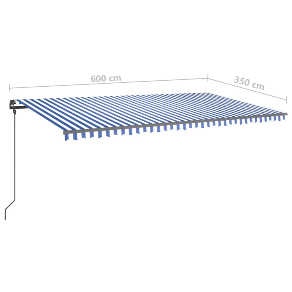 Tenda da Sole Retrattile Manuale con LED 6x3,5 m Blu e Bianca