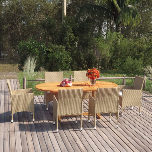 Set Mobili da Pranzo per Giardino 7 pz in Polyrattan Beige - homemem39