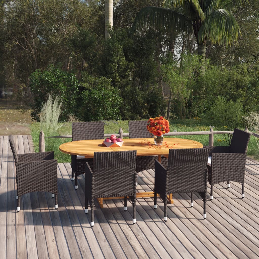Set Mobili da Pranzo per Giardino 7 pz in Polyrattan Marrone - homemem39