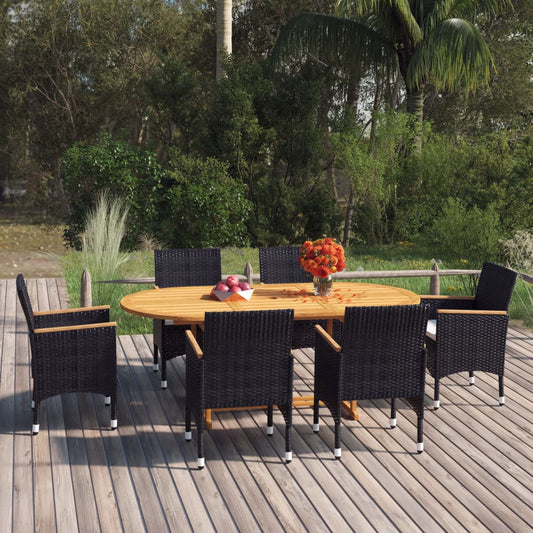 Set Mobili da Pranzo per Giardino 7 pz in Polyrattan Nero - homemem39