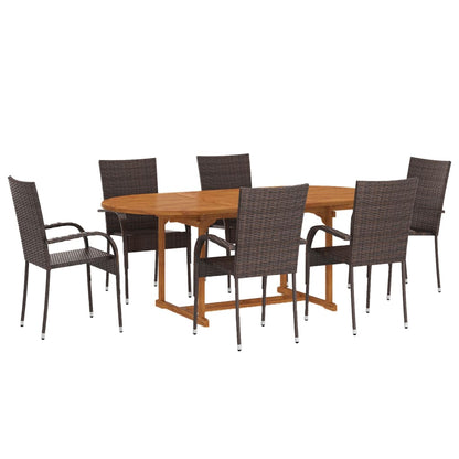 Set Mobili da Pranzo Giardino 7 pz in Polyrattan Marrone - homemem39