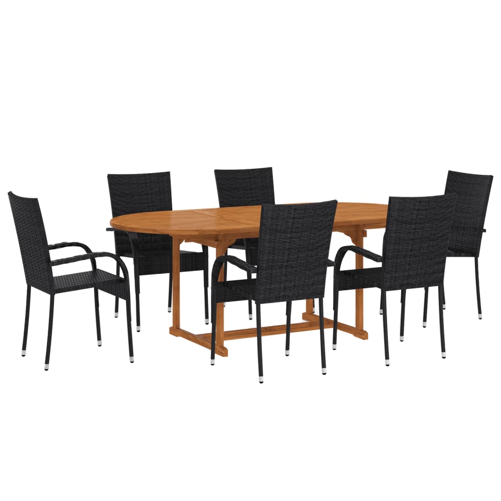 Set Mobili da Pranzo per Giardino 7 pz in Polyrattan Nero - homemem39