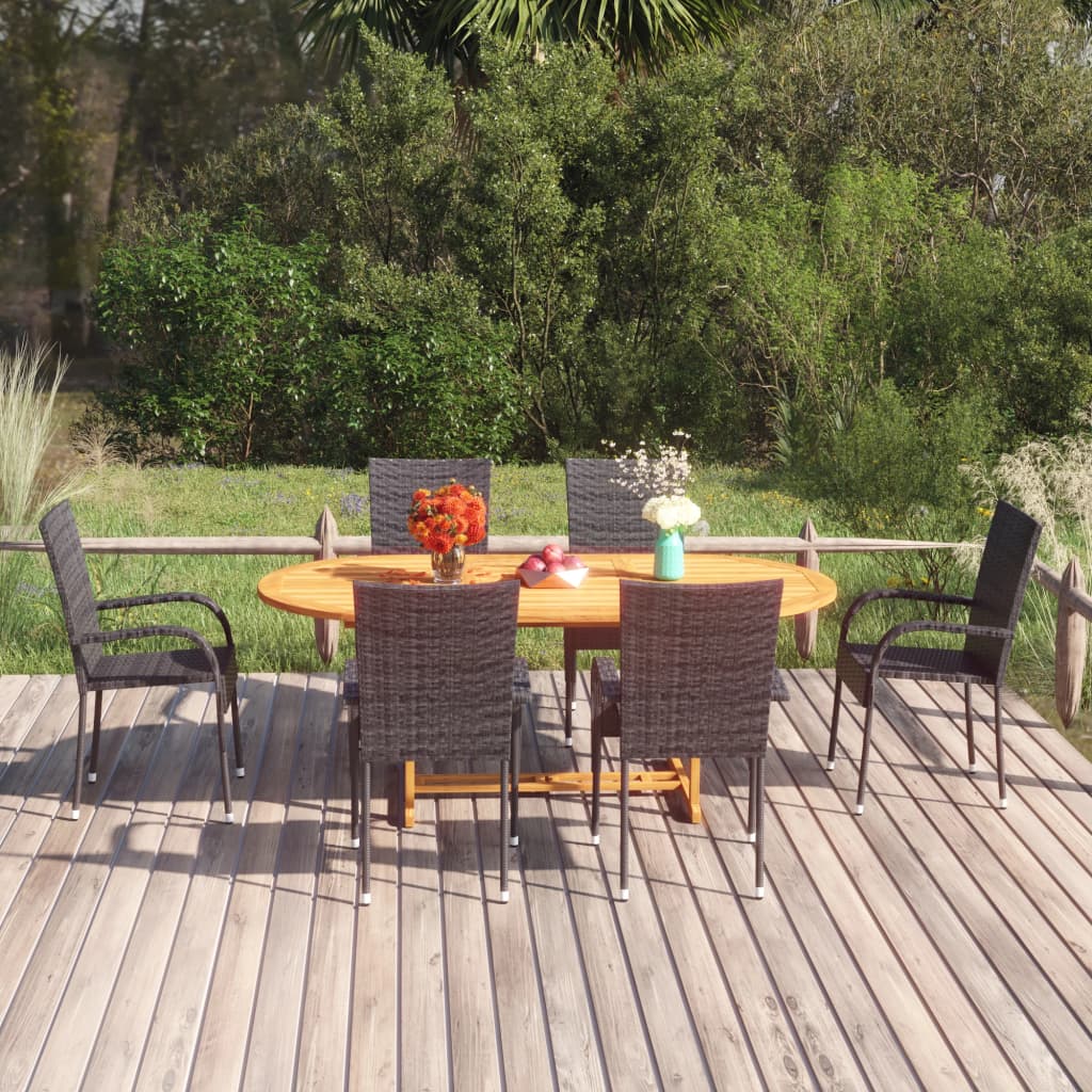 Set Mobili da Pranzo per Giardino 7 pz in Polyrattan Nero - homemem39