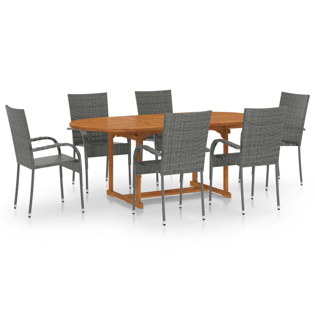 Set Mobili da Pranzo Giardino 7 pz in Polyrattan Grigio | homemem39
