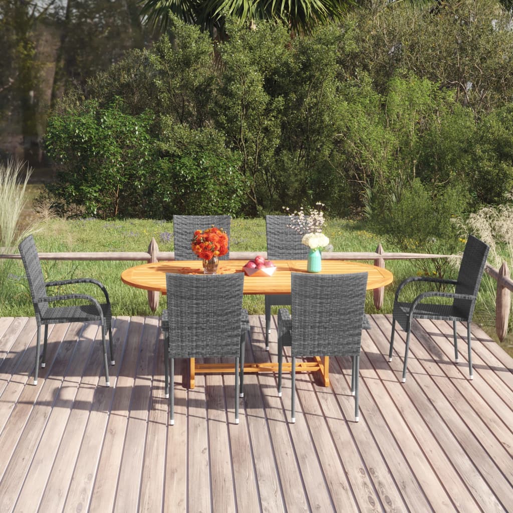 Set Mobili da Pranzo Giardino 7 pz in Polyrattan Grigio | homemem39