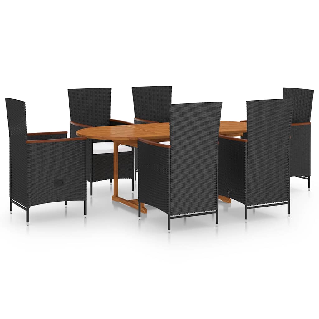 Set Mobili da Pranzo per Giardino 7 pz in Polyrattan Nero | homemem39