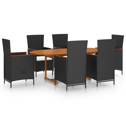 Set Mobili da Pranzo per Giardino 7 pz in Polyrattan Nero | homemem39