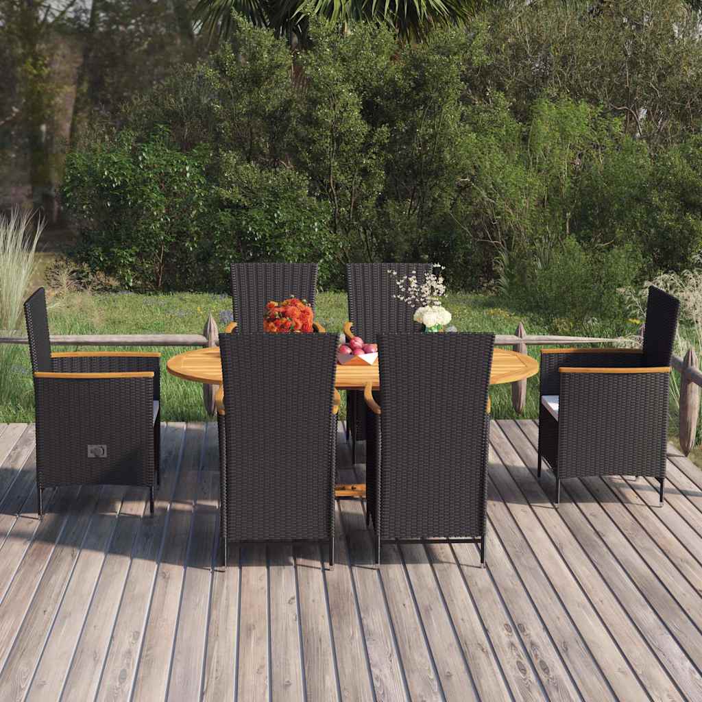Set Mobili da Pranzo per Giardino 7 pz in Polyrattan Nero | homemem39