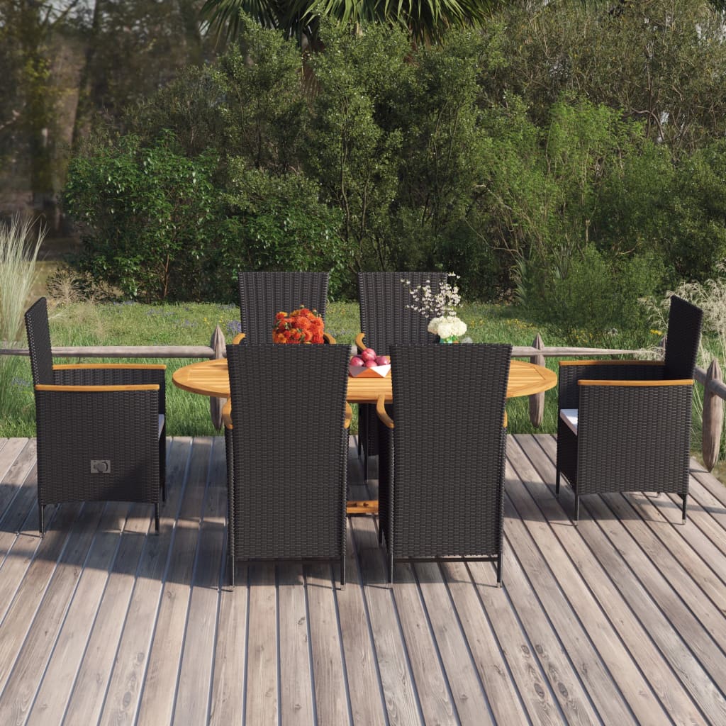 Set Mobili da Pranzo per Giardino 7 pz in Polyrattan Nero - homemem39