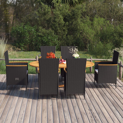 Set Mobili da Pranzo per Giardino 7 pz in Polyrattan Nero - homemem39