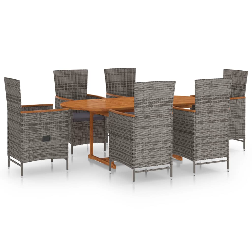 Set Mobili da Pranzo per Giardino 7 pz in Polyrattan Grigio | homemem39
