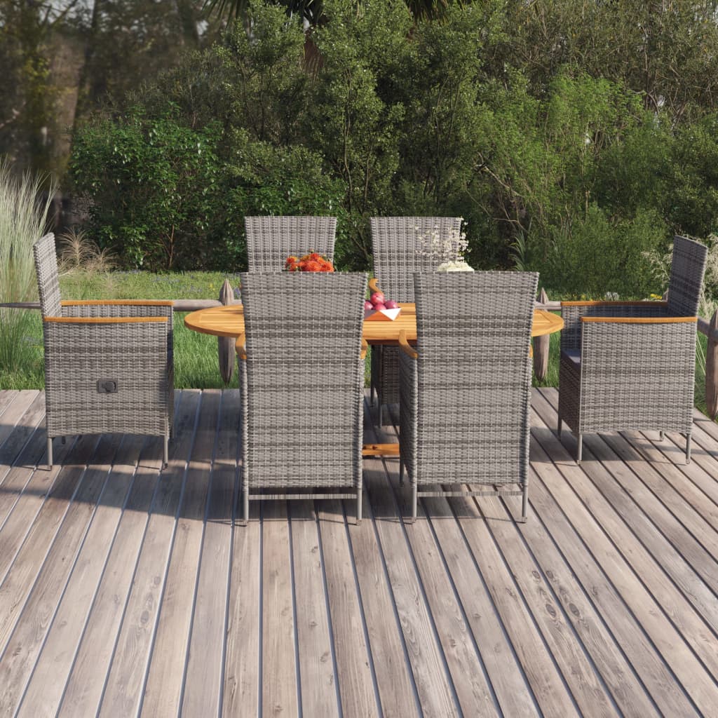 Set Mobili da Pranzo per Giardino 7 pz in Polyrattan Grigio | homemem39