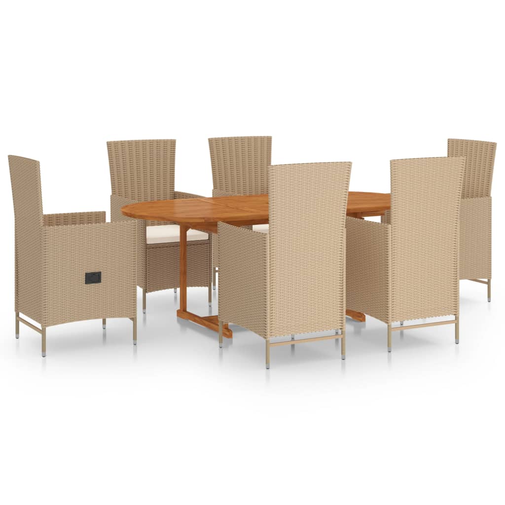 Set Mobili da Pranzo per Giardino 7 pz in Polyrattan Beige - homemem39