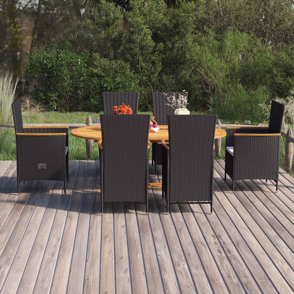 Set Mobili da Pranzo per Giardino 7 pz in Polyrattan Nero | homemem39