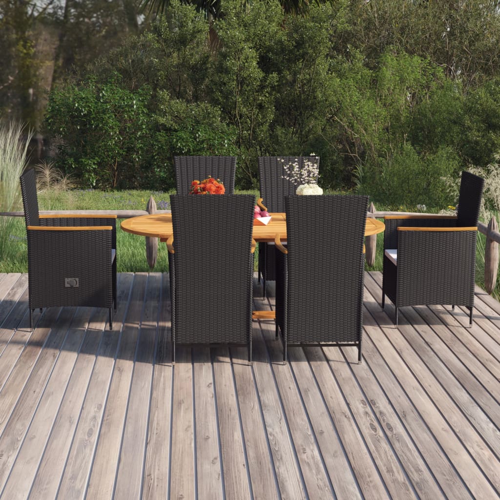Set Mobili da Pranzo per Giardino 7 pz in Polyrattan Nero - homemem39