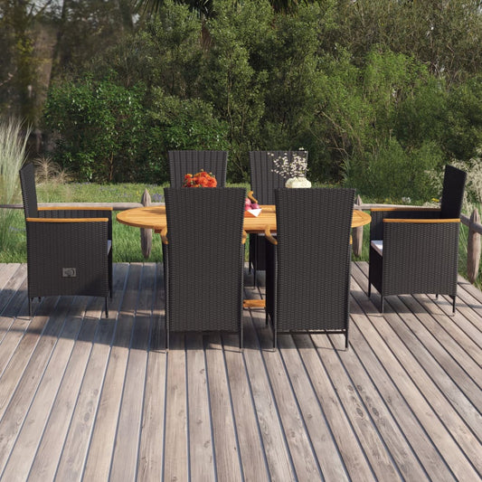 Set Mobili da Pranzo per Giardino 7 pz in Polyrattan Nero - homemem39