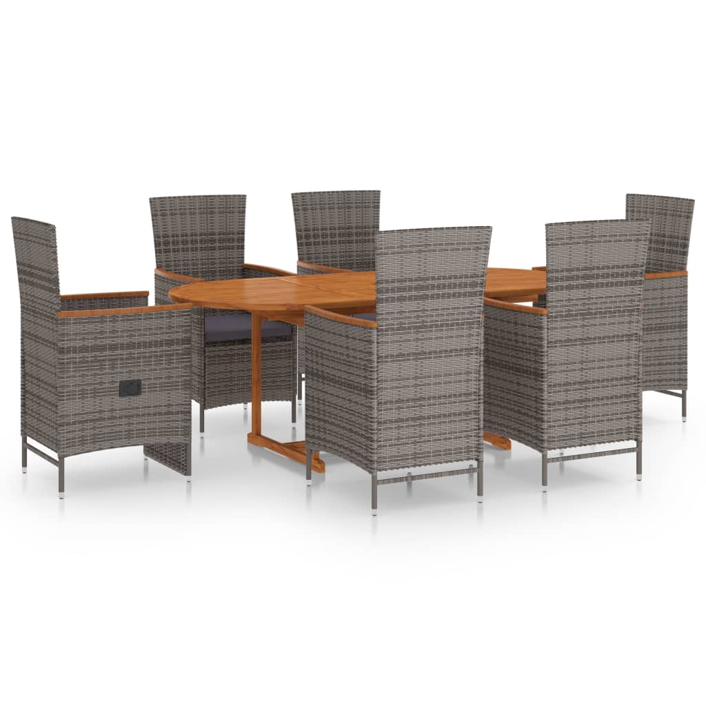 Set Mobili da Pranzo per Giardino 7 pz in Polyrattan Grigio | homemem39