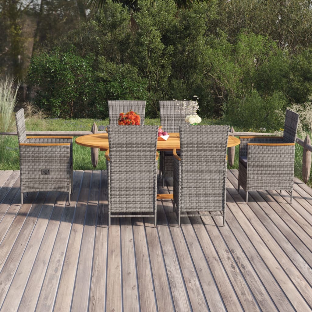 Set Mobili da Pranzo per Giardino 7 pz in Polyrattan Grigio | homemem39