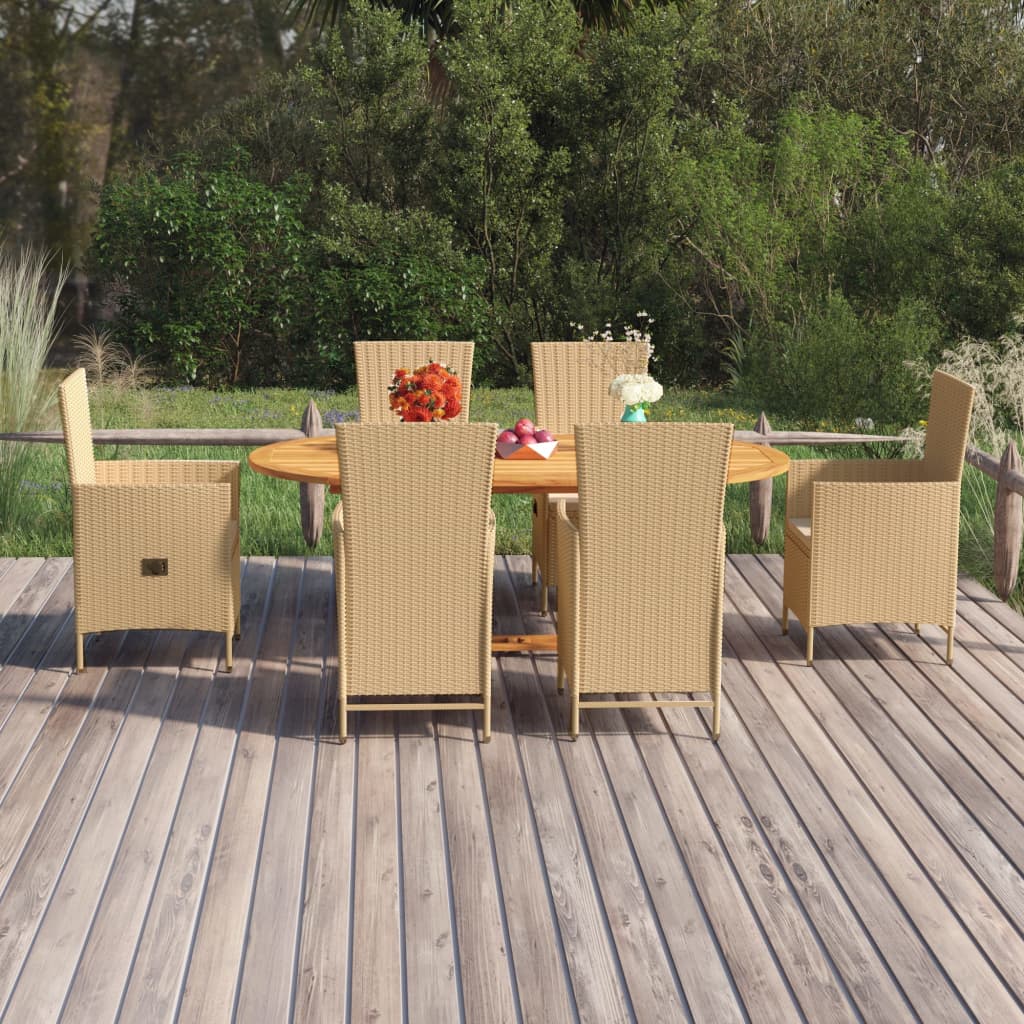 Set Mobili da Pranzo per Giardino 7 pz in Polyrattan Beige | homemem39
