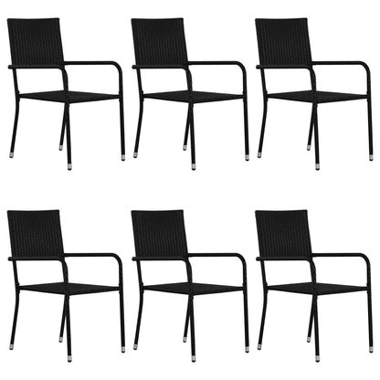 7 piece Garden Dining Furniture Set in Black Polyrattan