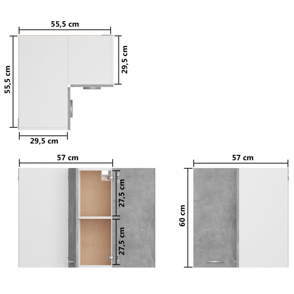 Pensile Angolare Grigio Cemento 57x57x60cm in Legno Multistrato