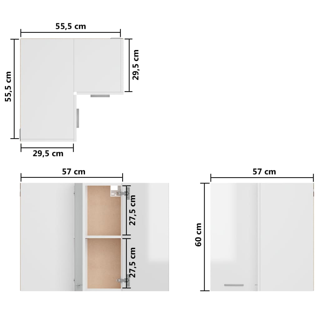 Pensile Angolare Bianco Lucido 57x57x60 cm in Legno Multistrato