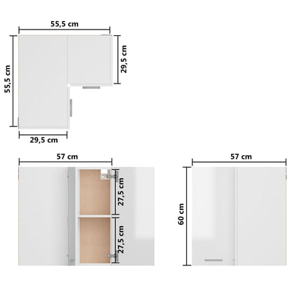 Pensile Angolare Bianco Lucido 57x57x60 cm in Legno Multistrato