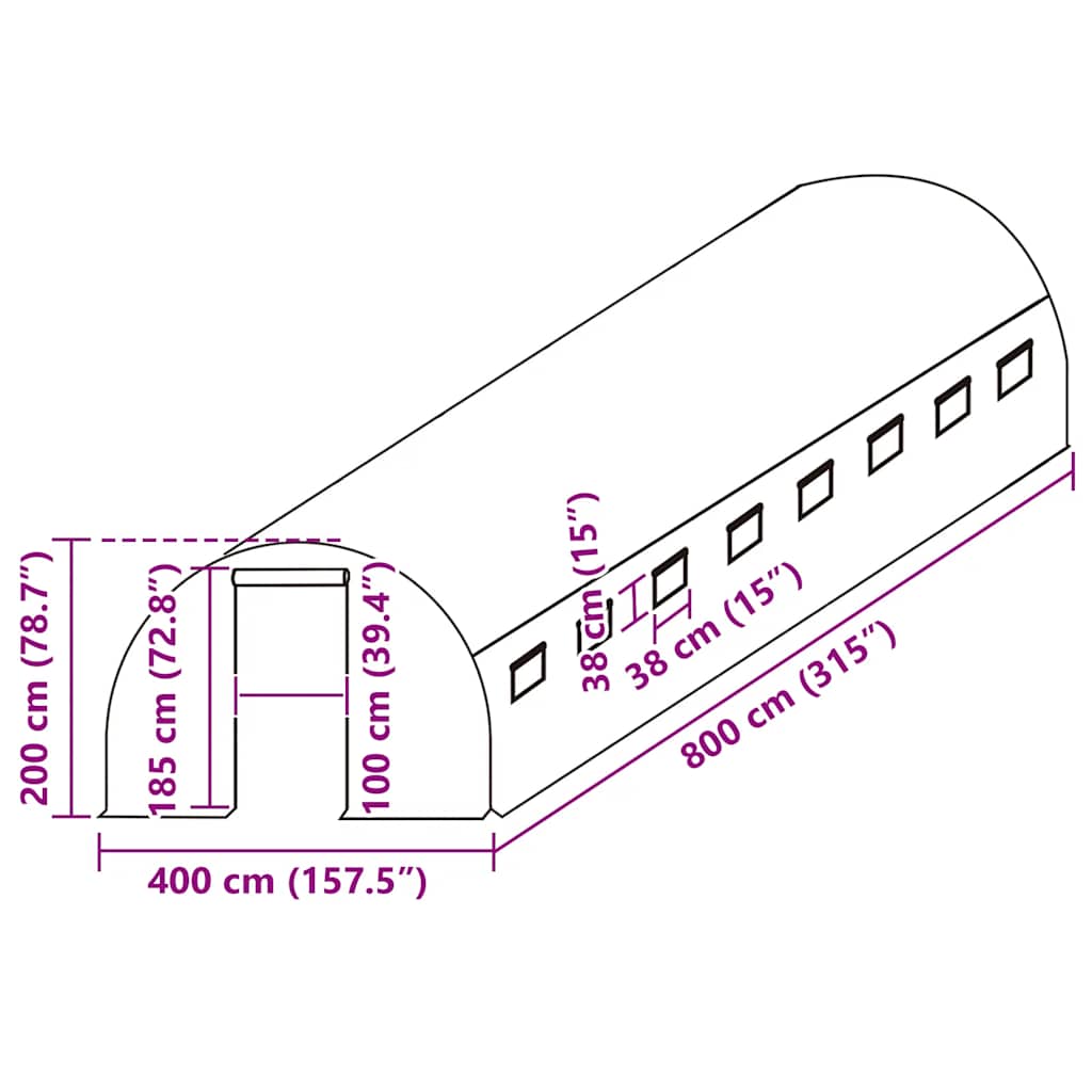 Telo di Ricambio per Serra (32 m²) 400x800x200 cm Verde - homemem39