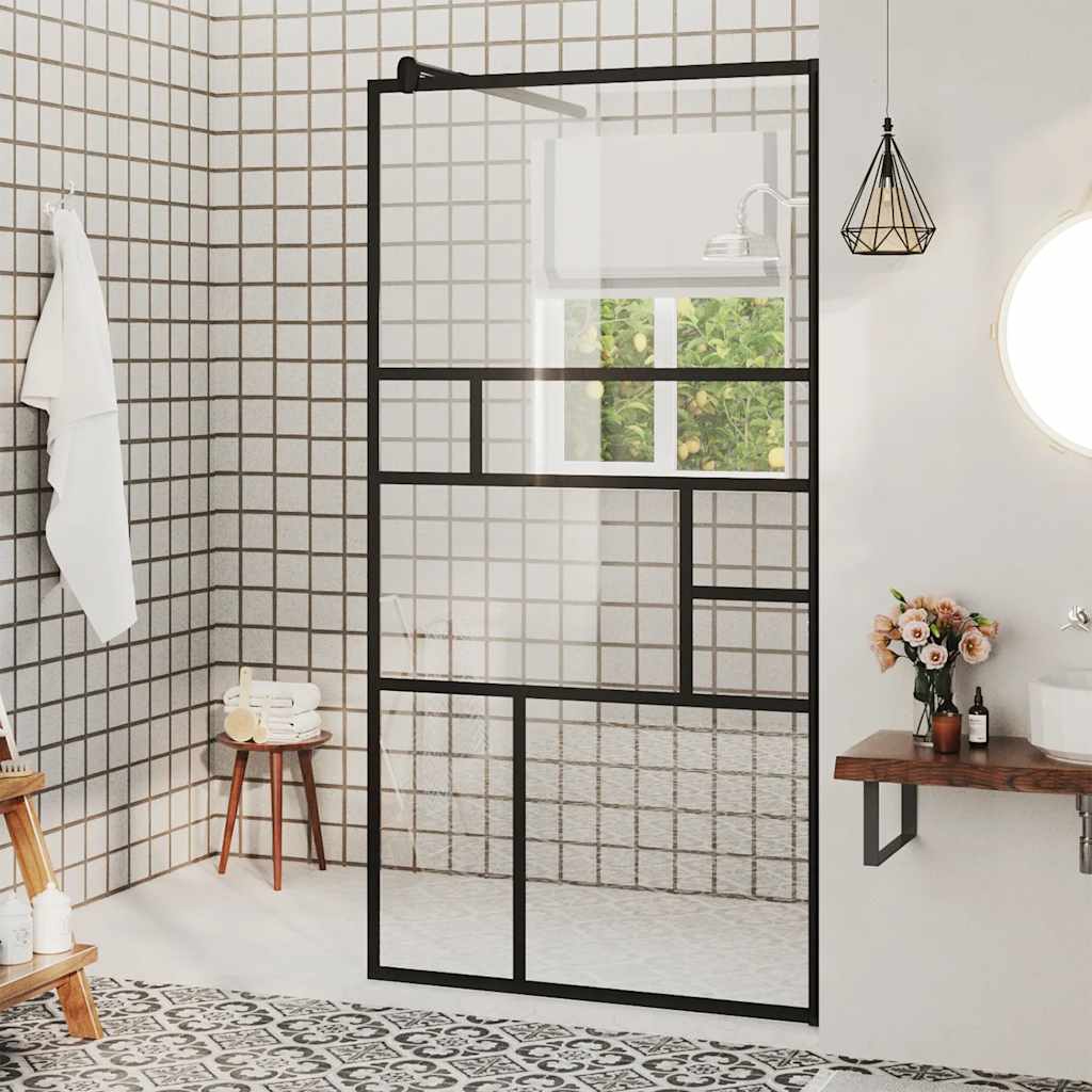 Parete Doccia Walk-in in Vetro Trasparente ESG Nera 80x195 cm | homemem39