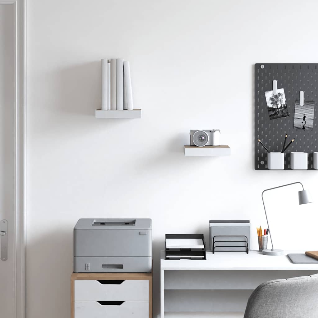 Scaffali a Parete 2 pz Rovere e Bianco 23x23,5x3,8 cm in MDF | homemem39