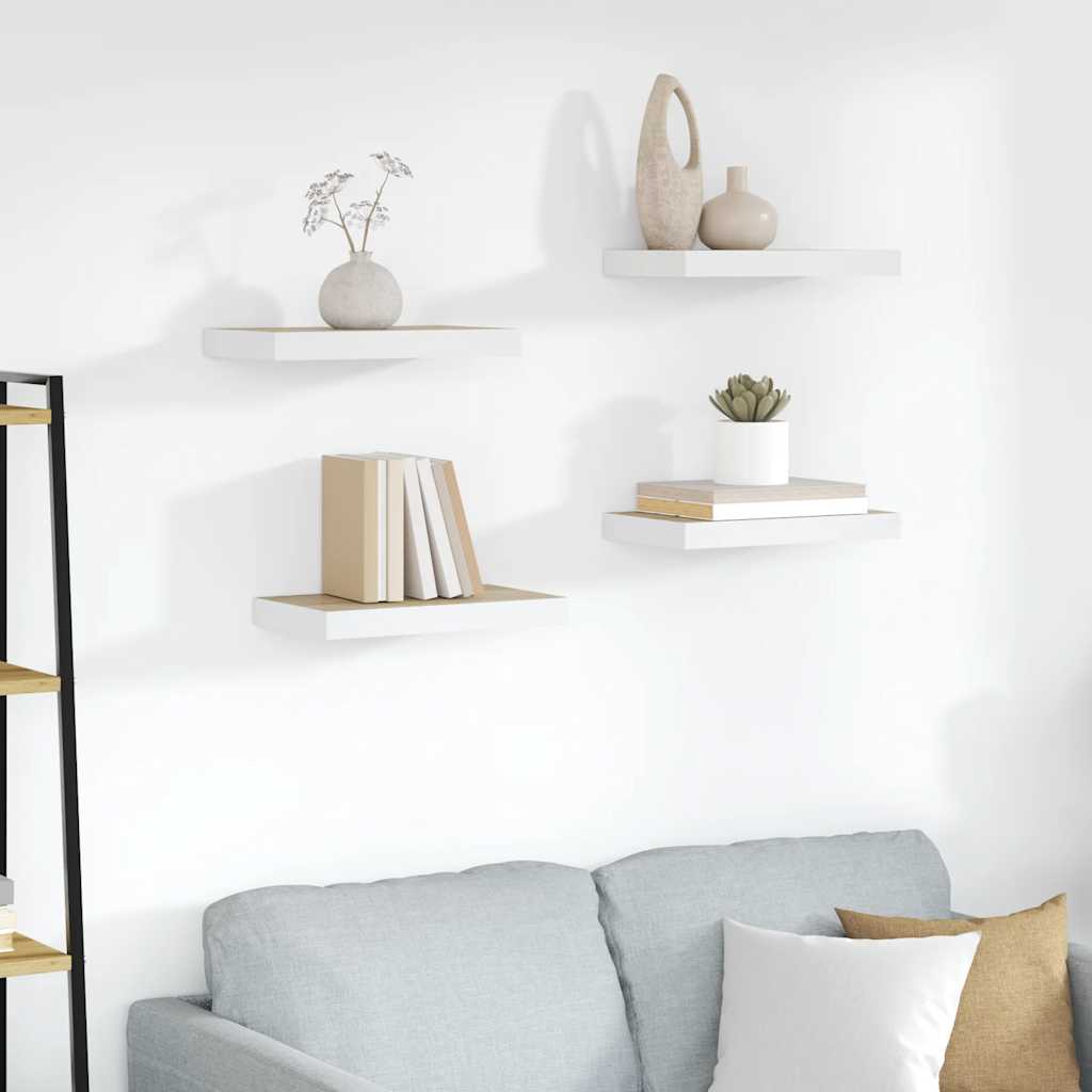 Scaffali a Parete 4 pz Rovere e Bianco 40x23,5x3,8 cm in MDF | homemem39