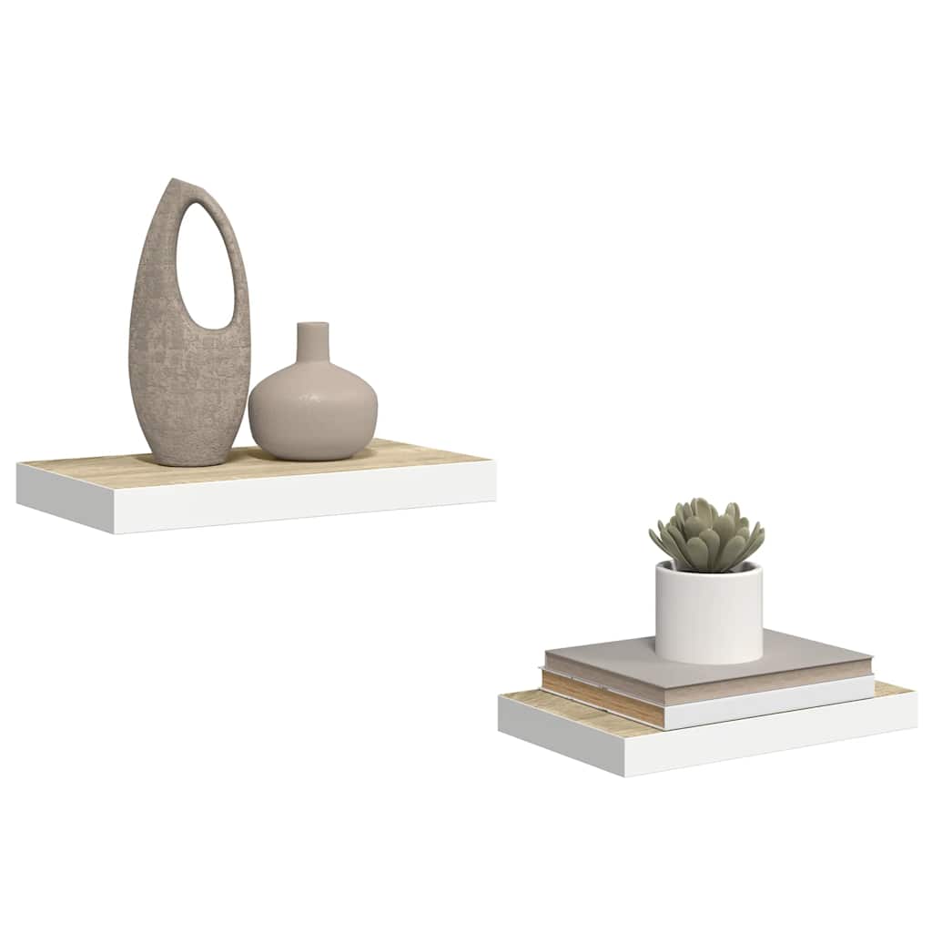Scaffali a Parete 2 pz Rovere e Bianco 50x23x3,8 cm in MDF | homemem39
