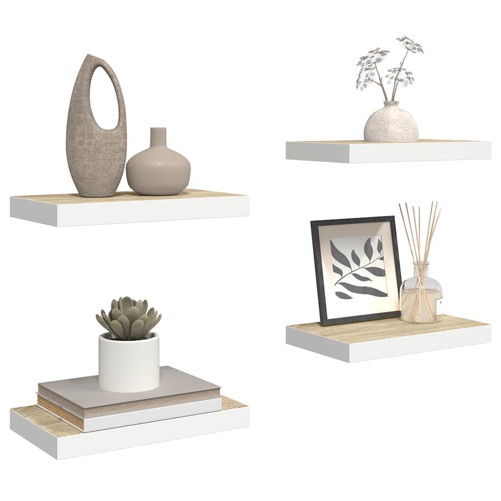 Scaffali a Parete 4 pz Rovere e Bianco 50x23,5x3,8 cm in MDF | homemem39
