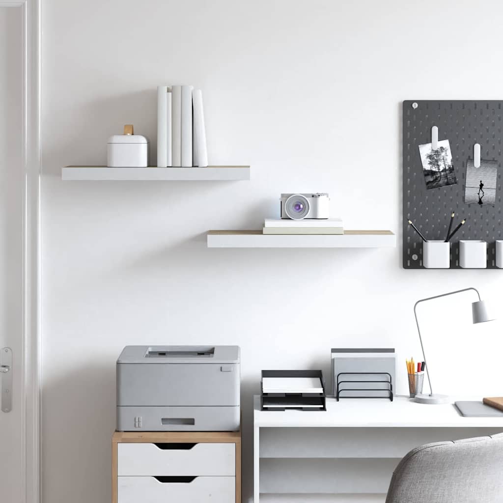 Scaffali a Parete 2 pz Rovere e Bianco 60x23,5x3,8 cm in MDF | homemem39