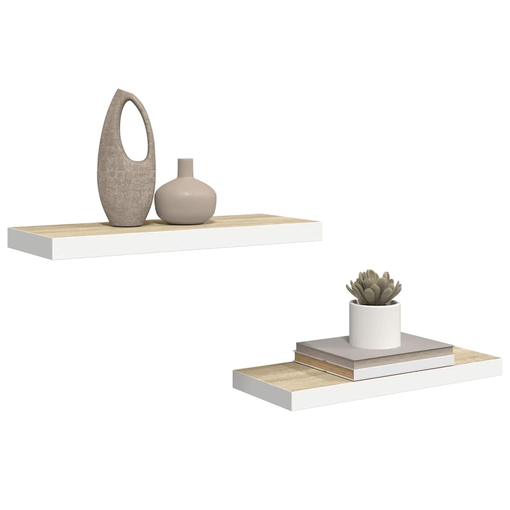 Scaffali a Parete 2 pz Rovere e Bianco 60x23,5x3,8 cm in MDF | homemem39