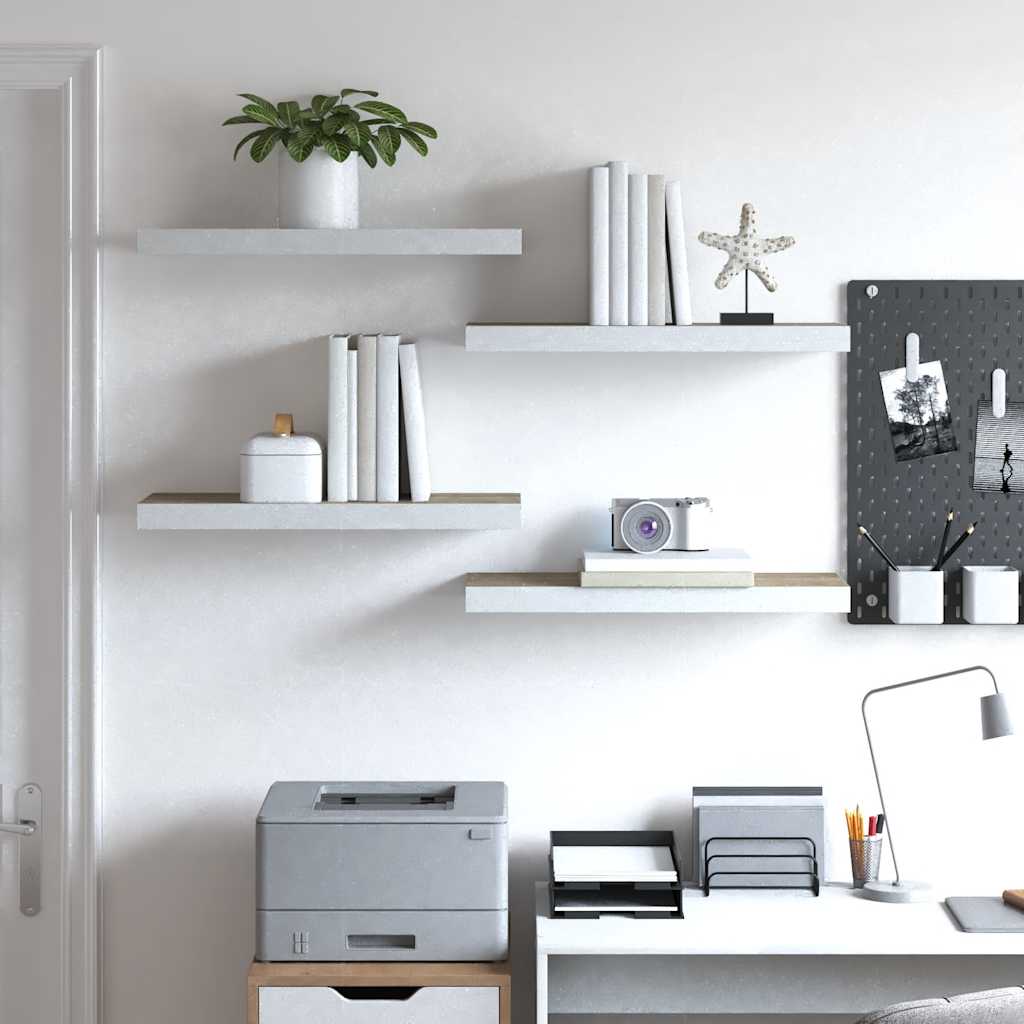 Scaffali a Parete 4 pz Rovere e Bianco 60x23,5x3,8 cm in MDF | homemem39