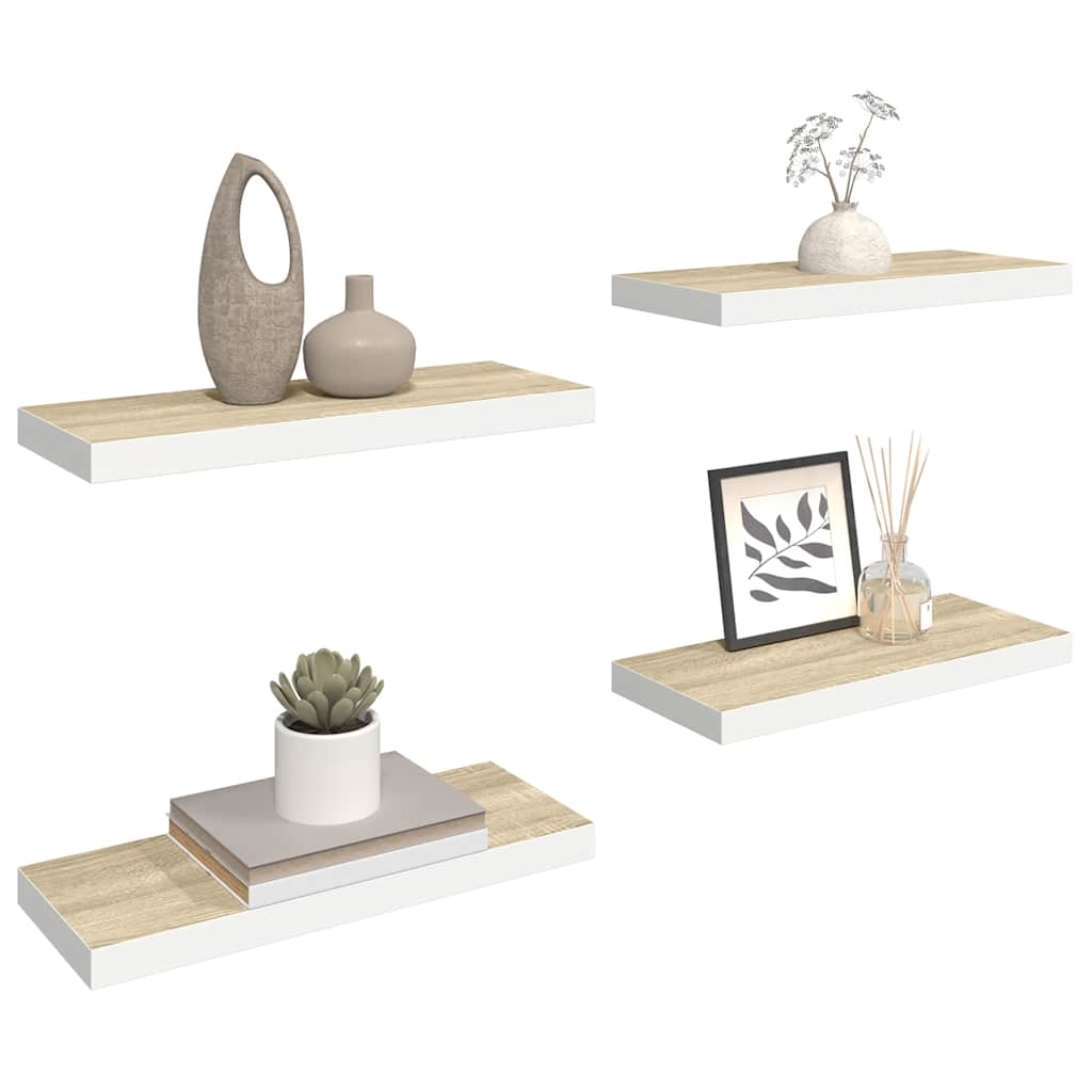 Scaffali a Parete 4 pz Rovere e Bianco 60x23,5x3,8 cm in MDF | homemem39