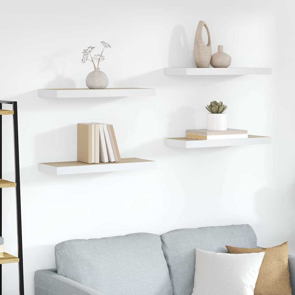 Scaffali a Parete 4 pz Rovere e Bianco 60x23,5x3,8 cm in MDF