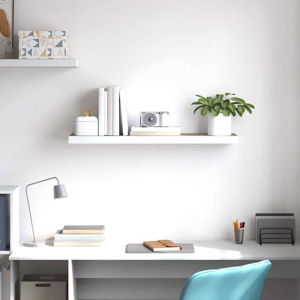 Scaffale a Parete Rovere e Bianco 80x23,5x3,8 cm in MDF | homemem39