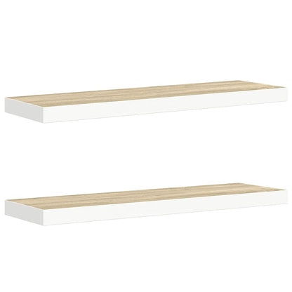 Scaffali a Parete 2 pz Rovere e Bianco 80x23,5x3,8 cm in MDF | homemem39