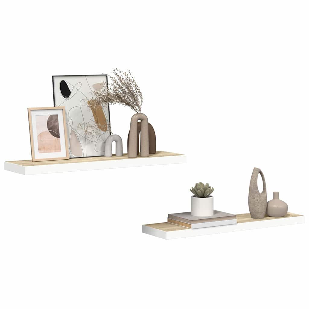 Scaffali a Parete 2 pz Rovere e Bianco 80x23,5x3,8 cm in MDF | homemem39