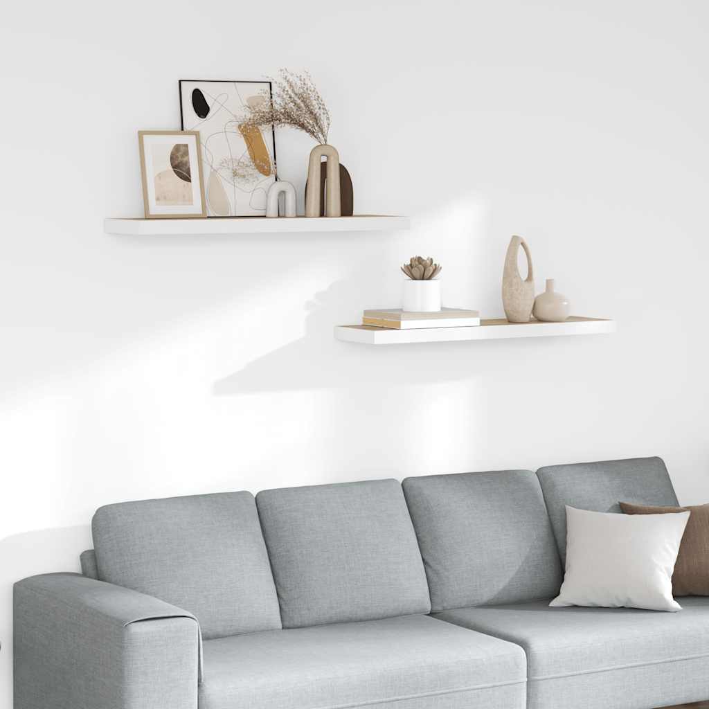 Scaffali a Parete 2 pz Rovere e Bianco 80x23,5x3,8 cm in MDF