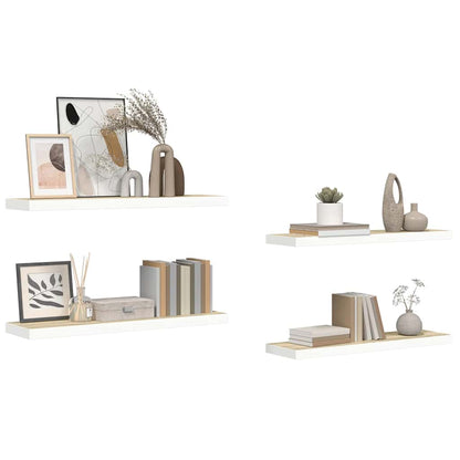 Scaffali a Parete 4 pz Rovere e Bianco 80x23,5x3,8 cm in MDF | homemem39