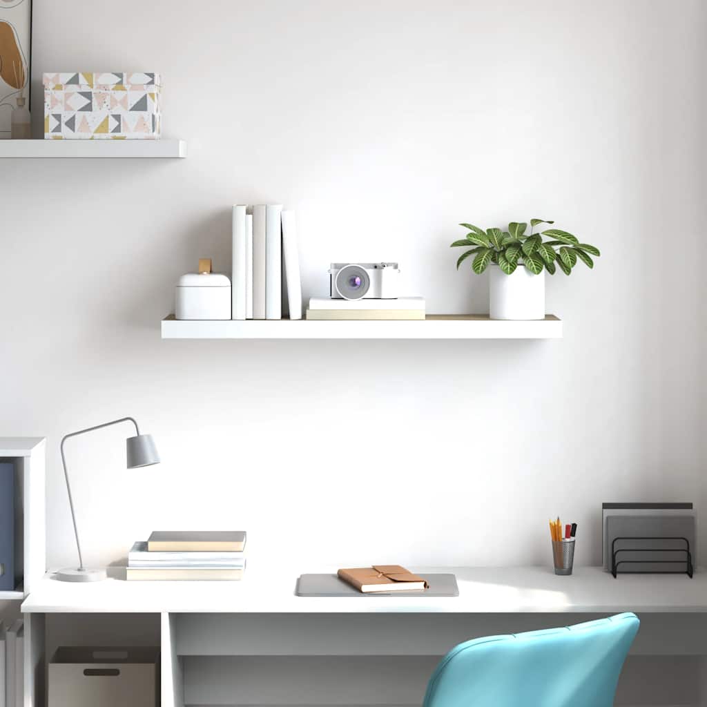 Scaffale a Parete Rovere e Bianco 90x23,5x3,8 cm in MDF