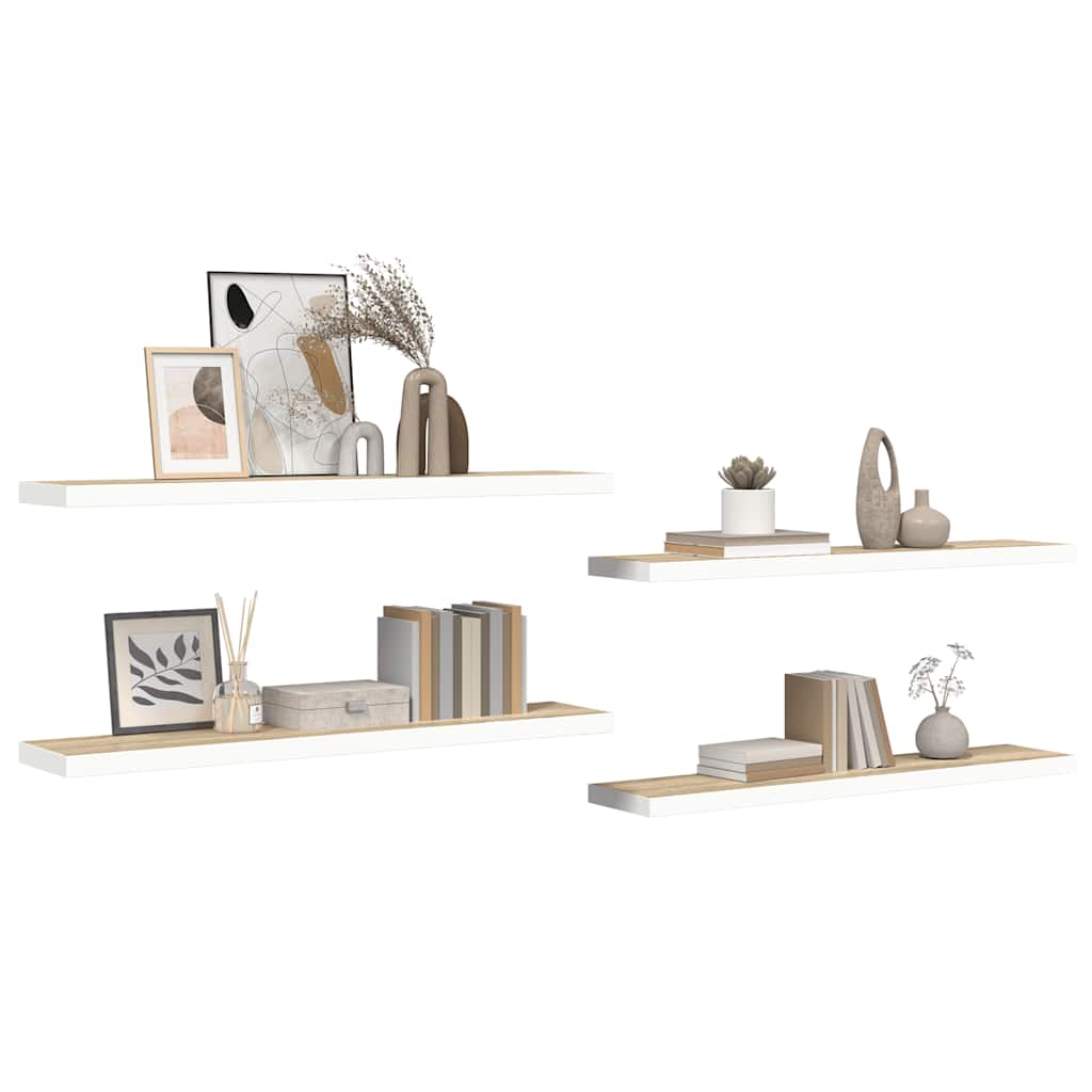 Scaffali a Parete 4 pz Rovere e Bianco 120x23,5x3,8 cm in MDF | homemem39