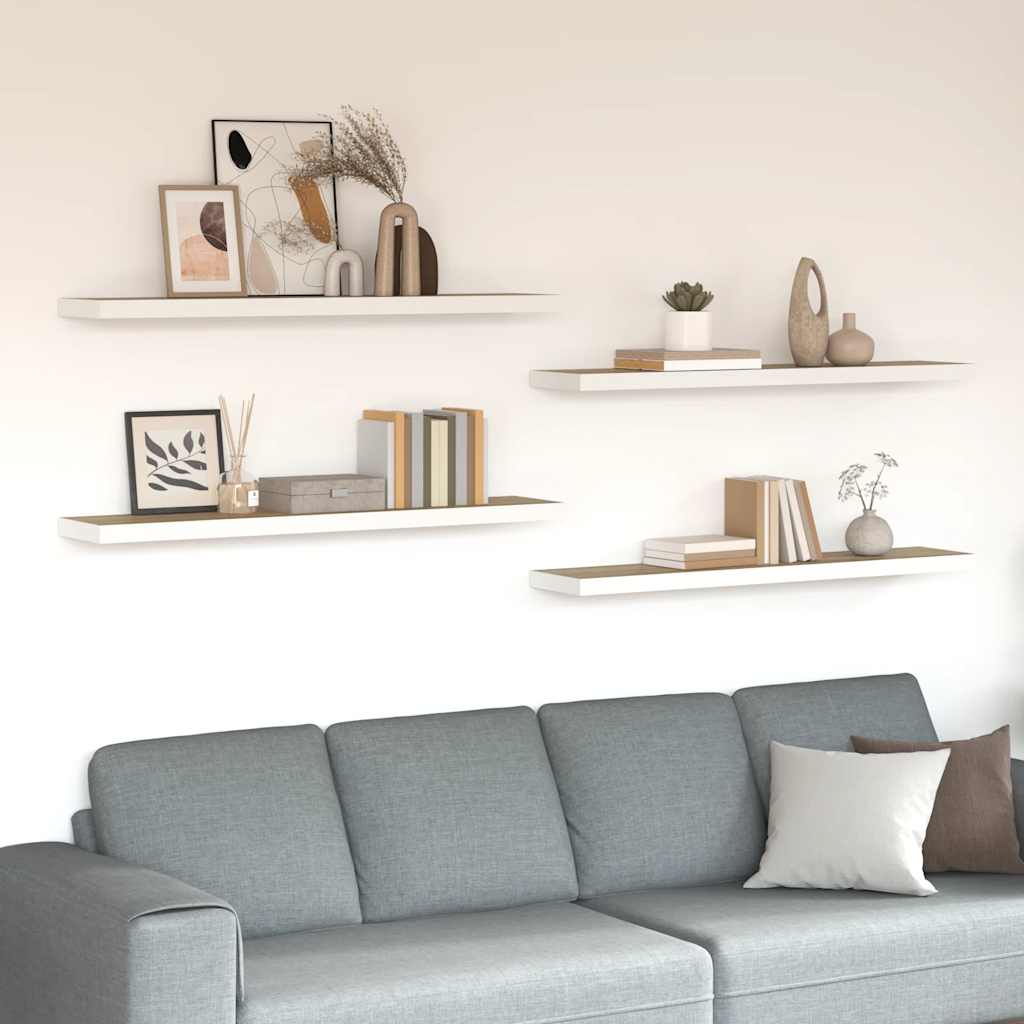 Scaffali a Parete 4 pz Rovere e Bianco 120x23,5x3,8 cm in MDF | homemem39