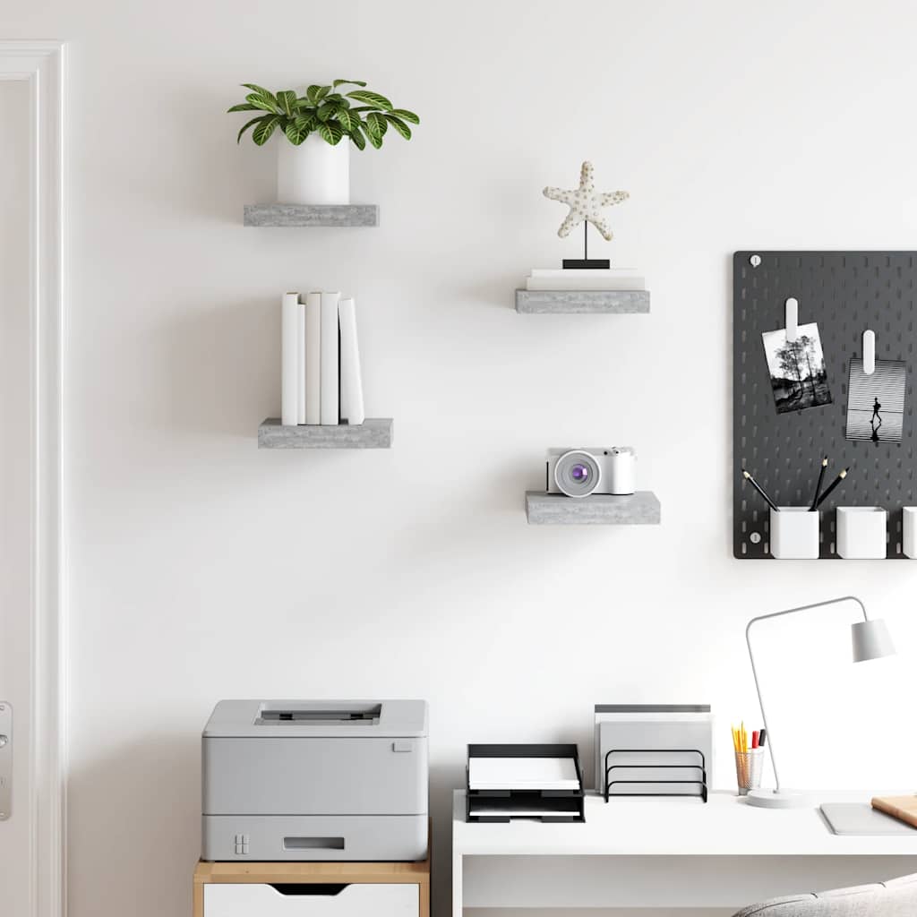 Scaffali a Parete 4 pz Grigio Cemento 23x23,5x3,8 cm in MDF | homemem39